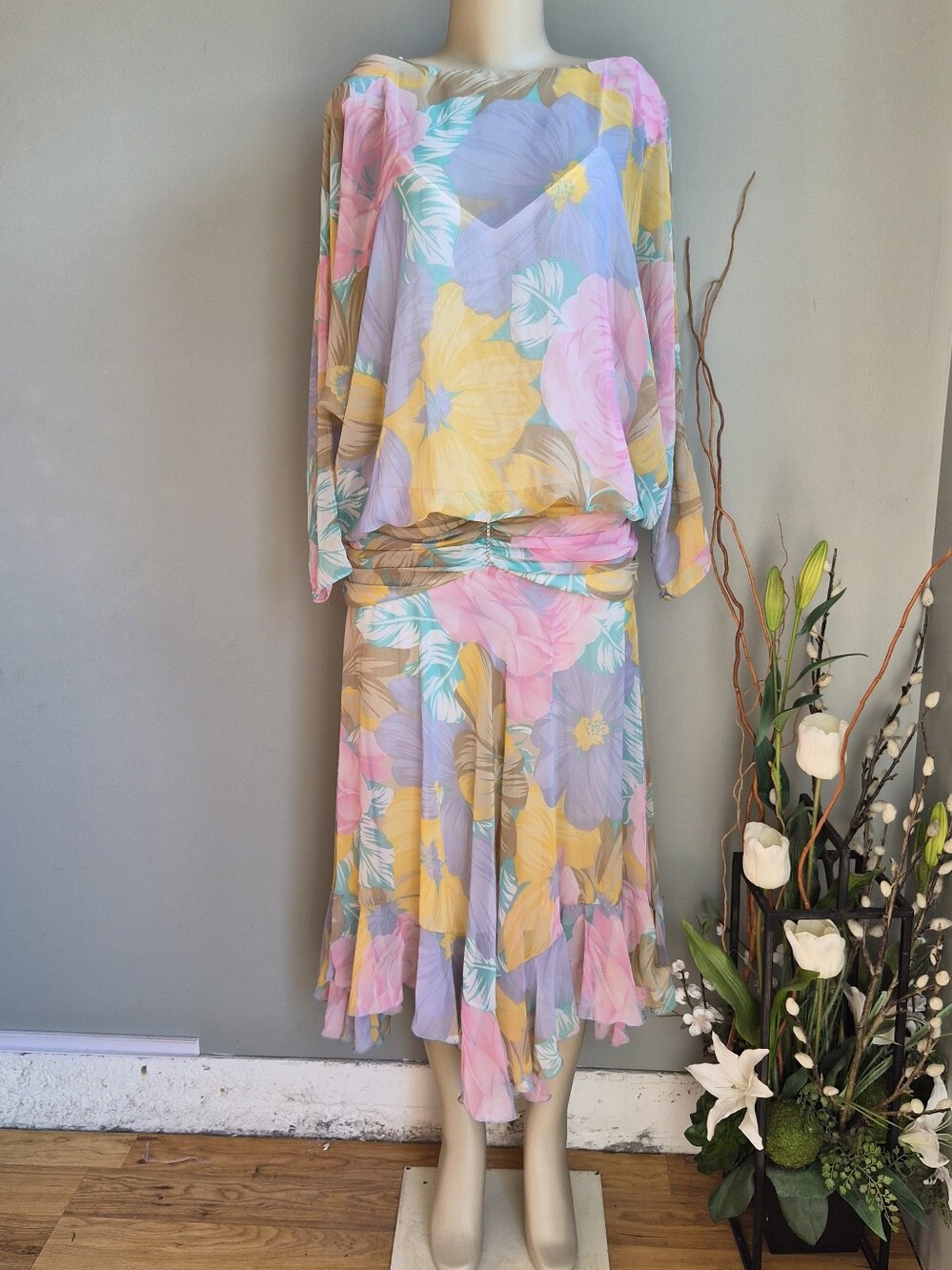Pat Richards Vintage Floral Pastel Dress- Size 12